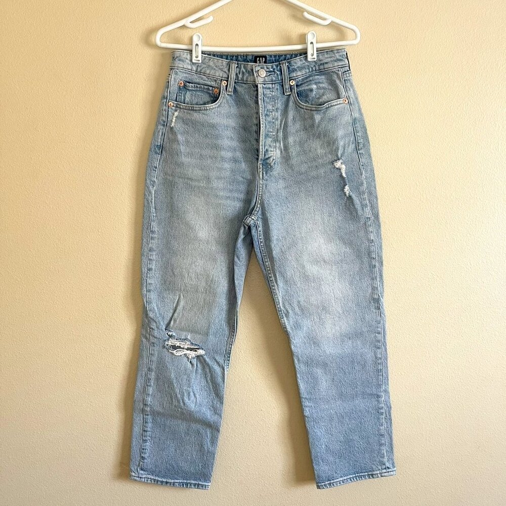 Women's Gap Curvy Cheeky Straight Light Wash Distressed Jeans, Size 10 Curvy